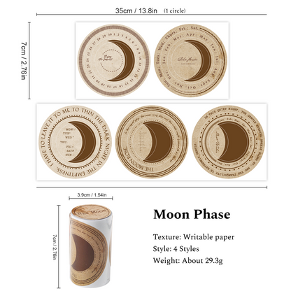 Moon Phase Series Writable Paper Tape, Collage Tape, Scrapbooking Tape, Junk Journal Stickers Tape