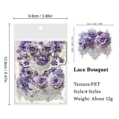 Lace Bouquet Series Scrapbook Stickers, Floral Junk Journal Stickers, DIY Collage PET Flowers Stickers