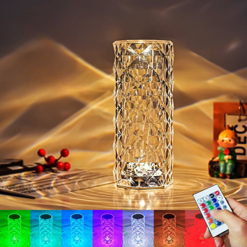 Crystal Rose Night Light | USB Rechargeable Modern Elegant Mood Lamp - Rose Flower Table Lamp with Crystal Detail for Bedroom & Home Decor - YYBB ART