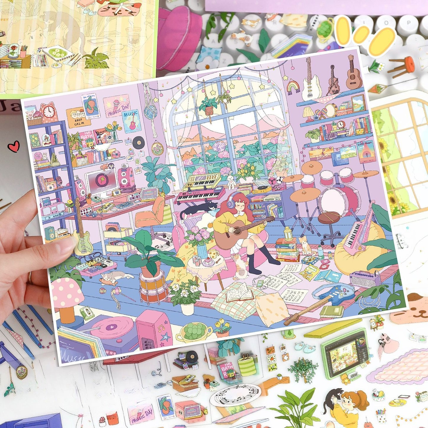 Big Size | Music Studio | Scene Art 20.0 Series | Sticker Scene, 3D Miniature Scene Stickers, Stress-Relief DIY Stickers, Scene-Setting Stickers