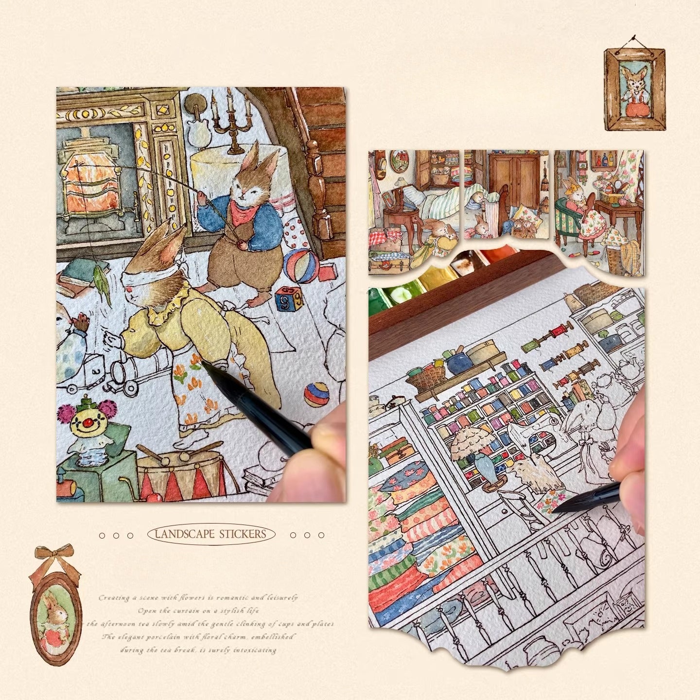 RĘCZNY RYSUNEK AKWARELĄ | Ogród Sceny 16.0 Seria | Naklejki Scen, 3D Miniatury Scen, Naklejki Antystresowe DIY, Naklejki Ustawiające Scenę, Naklejki DIY