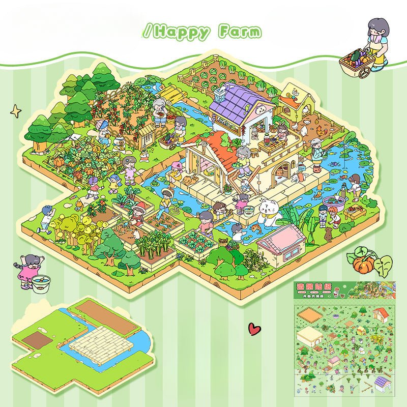 Big Size | Happy Farm Theme | Scene Art 10.0 Series | Sticker Scene, 3D Miniature Scene Stickers, Stress - relief DIY stickers, Scene - setting Stickers - YYBB ART