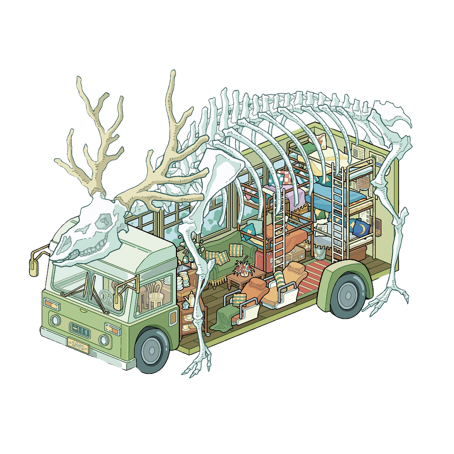 고대 해골 버스 테마 | 포켓 씬 시리즈 21.0 | 스티커 씬, 3D 미니어처 씬 스티커, 스트레스 해소 DIY 스티커, 씬 설정 스티커, DIY 스티커