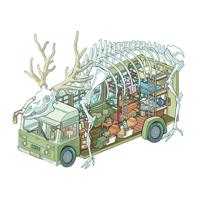 고대 해골 버스 테마 | 포켓 씬 시리즈 21.0 | 스티커 씬, 3D 미니어처 씬 스티커, 스트레스 해소 DIY 스티커, 씬 설정 스티커, DIY 스티커