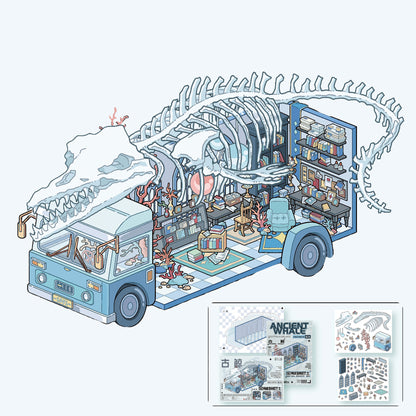 고대 해골 버스 테마 | 포켓 씬 시리즈 21.0 | 스티커 씬, 3D 미니어처 씬 스티커, 스트레스 해소 DIY 스티커, 씬 설정 스티커, DIY 스티커