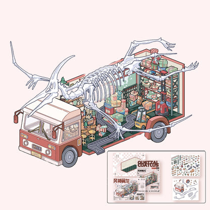 고대 해골 버스 테마 | 포켓 씬 시리즈 21.0 | 스티커 씬, 3D 미니어처 씬 스티커, 스트레스 해소 DIY 스티커, 씬 설정 스티커, DIY 스티커