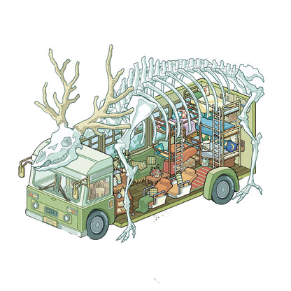 고대 해골 버스 테마 | 포켓 씬 시리즈 21.0 | 스티커 씬, 3D 미니어처 씬 스티커, 스트레스 해소 DIY 스티커, 씬 설정 스티커, DIY 스티커