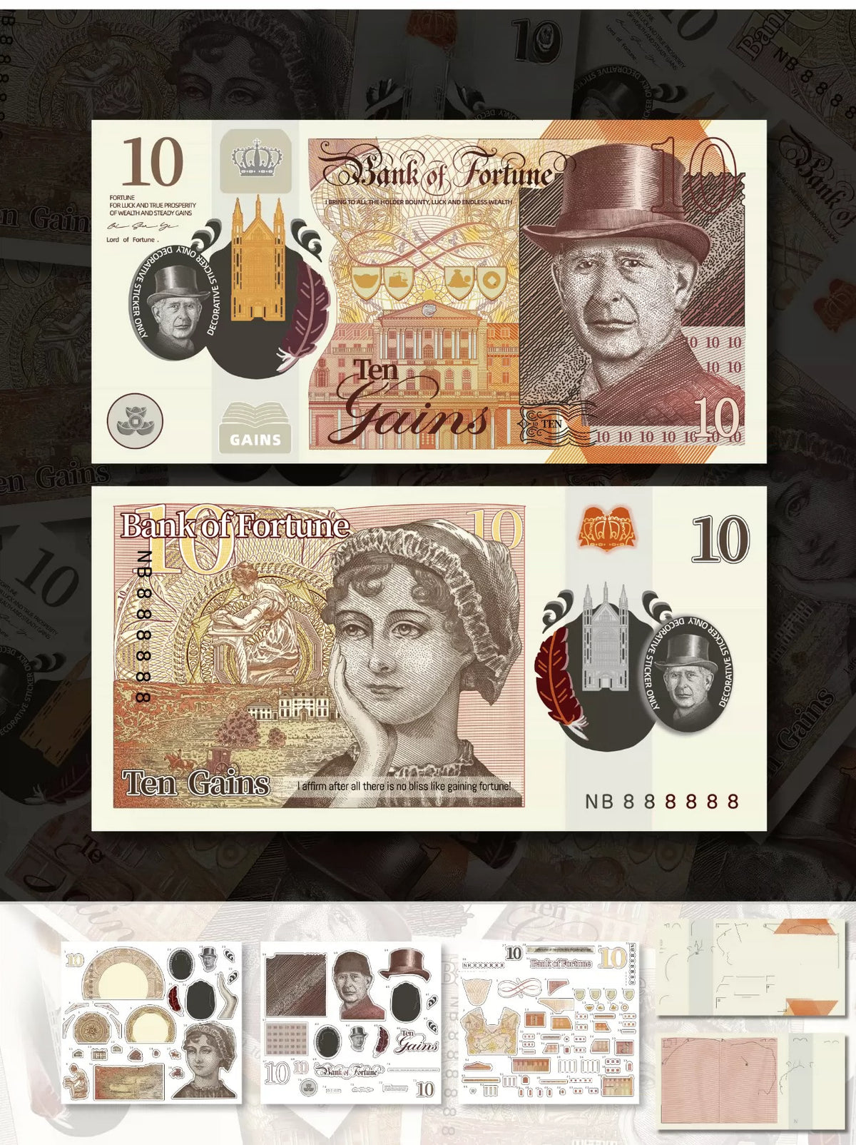 Banknote | US Dollar | British Pound | South Korean Won | Sticker Scene, Miniature Scene Stickers, Stress-Relief DIY Stickers, Scene-Setting Stickers