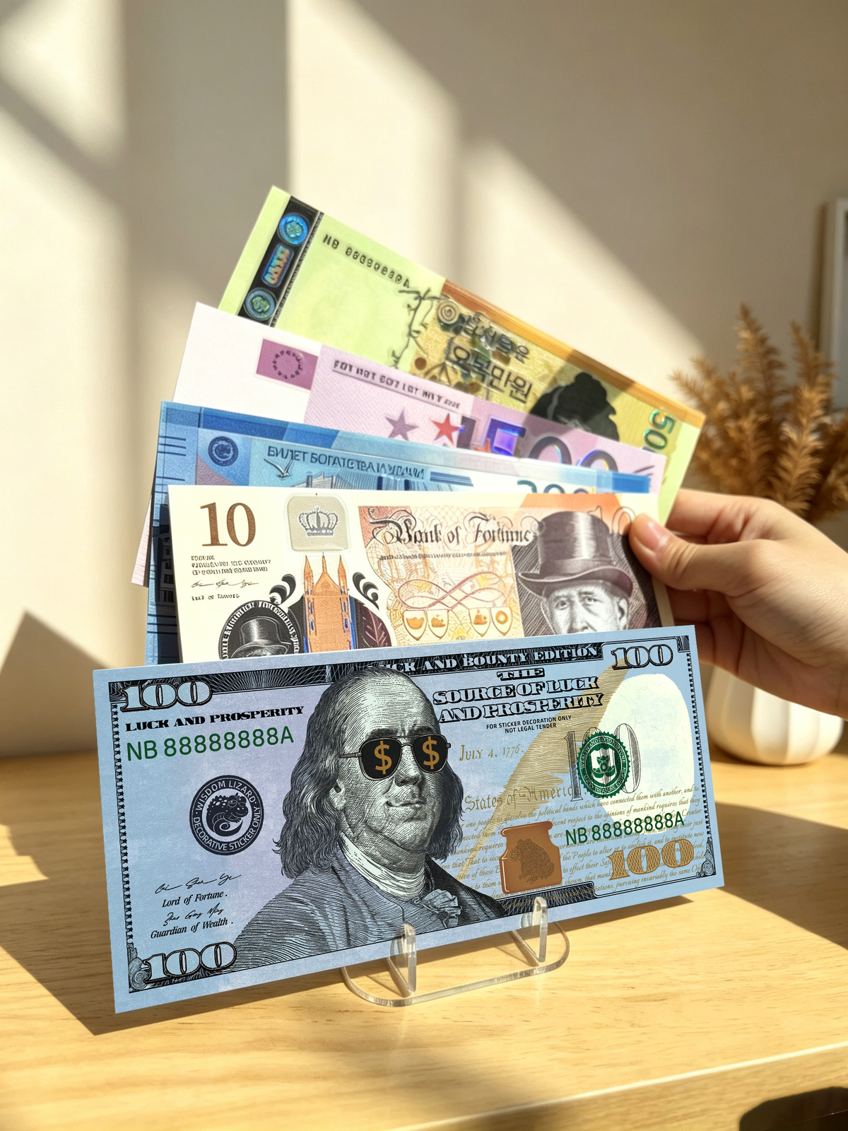 Banknote | US Dollar | British Pound | South Korean Won | Sticker Scene, Miniature Scene Stickers, Stress-Relief DIY Stickers, Scene-Setting Stickers