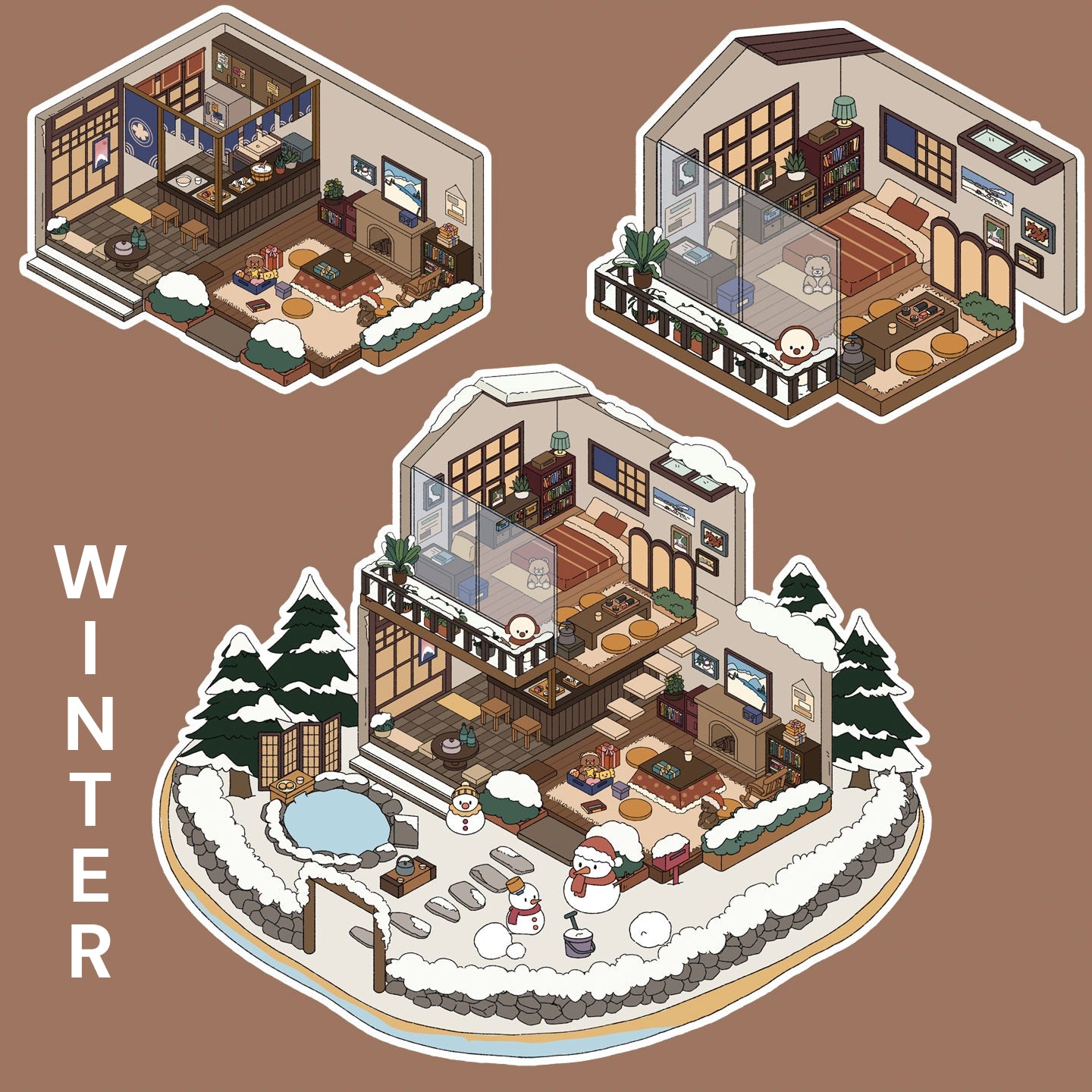 Grote Maat | Vier Seizoenen Thema | Scene Tuin 5.0 Serie | Sticker Scene, 3D Miniatuur Scene Stickers, Stress-Verlichting DIY Stickers, Scene-Instelling Stickers, DIY Stickers