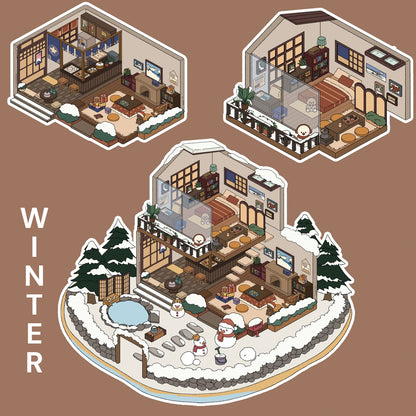 Grote Maat | Vier Seizoenen Thema | Scene Tuin 5.0 Serie | Sticker Scene, 3D Miniatuur Scene Stickers, Stress-Verlichting DIY Stickers, Scene-Instelling Stickers, DIY Stickers