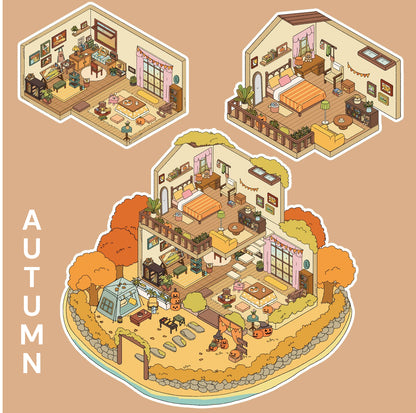 Grote Maat | Vier Seizoenen Thema | Scene Tuin 5.0 Serie | Sticker Scene, 3D Miniatuur Scene Stickers, Stress-Verlichting DIY Stickers, Scene-Instelling Stickers, DIY Stickers