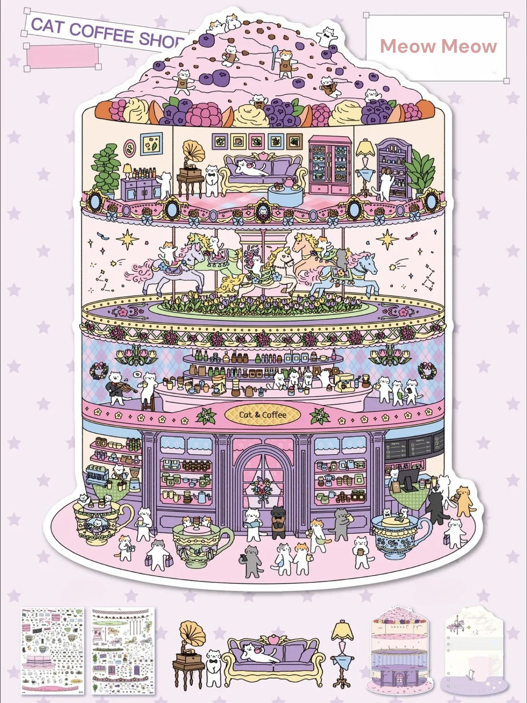 Big Size | Meow Meow 5.0 Series | Cat Sticker Scene, 3D Miniature Scene Stickers, stress-relief DIY stickers, Scene-setting Stickers
