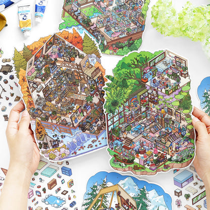 Tamanho Grande | Cena Mais 15.0 Série, Cena de Adesivos, Adesivos de Cena em Miniatura 3D, Adesivos de Alívio do Estresse DIY, Adesivos de Cenário, Adesivos DIY