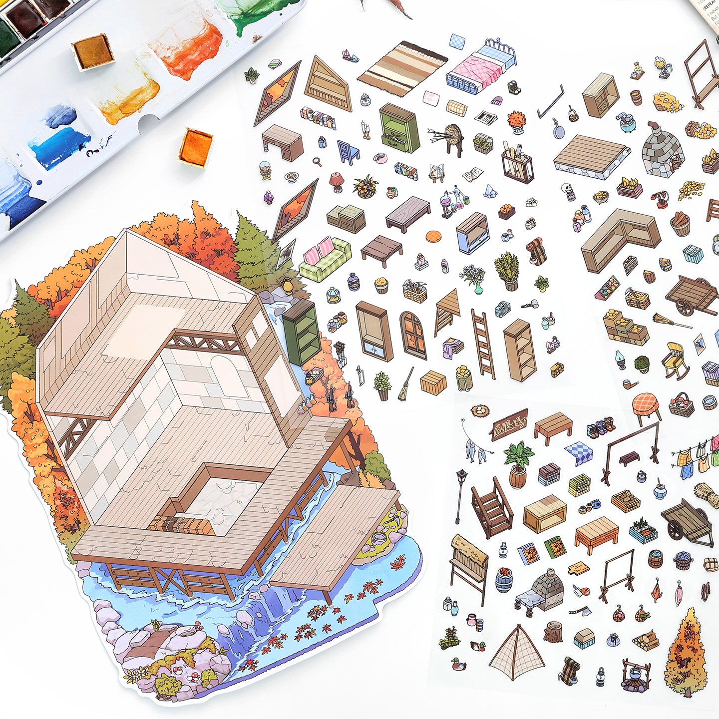 Tamanho Grande | Cena Mais 15.0 Série, Cena de Adesivos, Adesivos de Cena em Miniatura 3D, Adesivos de Alívio do Estresse DIY, Adesivos de Cenário, Adesivos DIY
