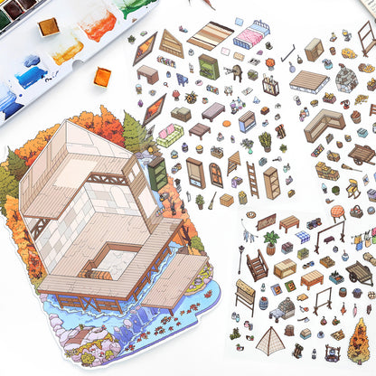 Tamanho Grande | Cena Mais 15.0 Série, Cena de Adesivos, Adesivos de Cena em Miniatura 3D, Adesivos de Alívio do Estresse DIY, Adesivos de Cenário, Adesivos DIY
