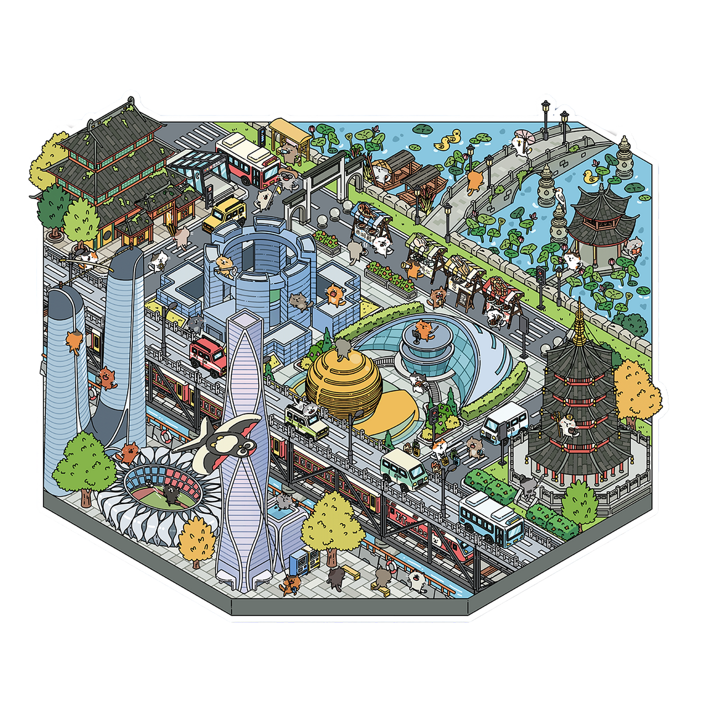 Große Größe | Meow Meow 4.0 Serie | Katzensticker Szene, 3D Miniatur-Szenen-Sticker, Stressabbau DIY Sticker, Szenen-gestaltende Sticker