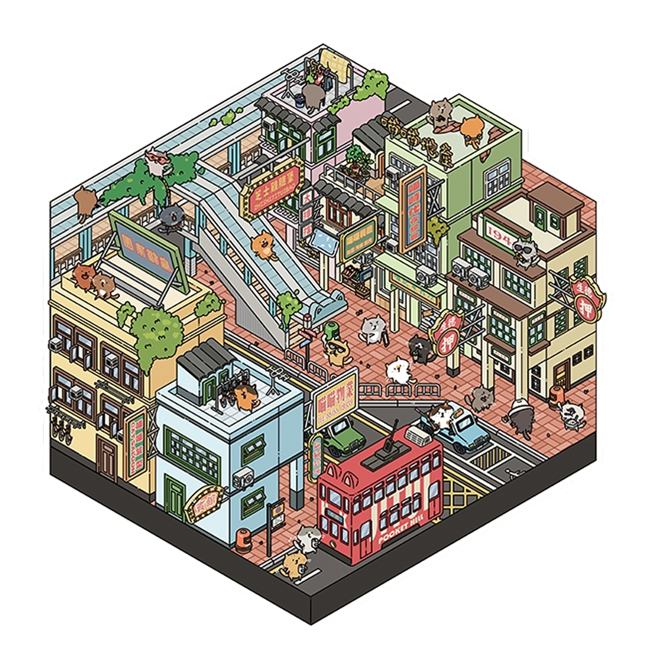 Große Größe | Meow Meow 4.0 Serie | Katzensticker Szene, 3D Miniatur-Szenen-Sticker, Stressabbau DIY Sticker, Szenen-gestaltende Sticker