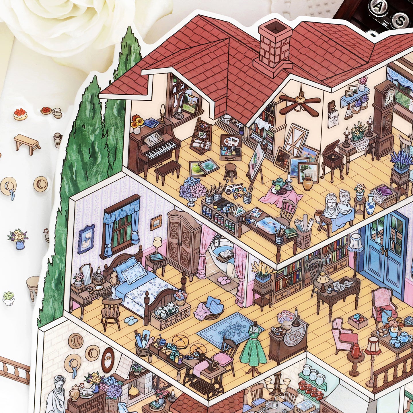 Büyük Boy | My Little House 11.0 | Çıkarika Sahnesi, 3D Miniatür Sahne Çıkartmaları, Stres Azaltıcı DIY Çıkartmalar, Sahne Kurma Çıkartmaları, DIY Çıkartmalar