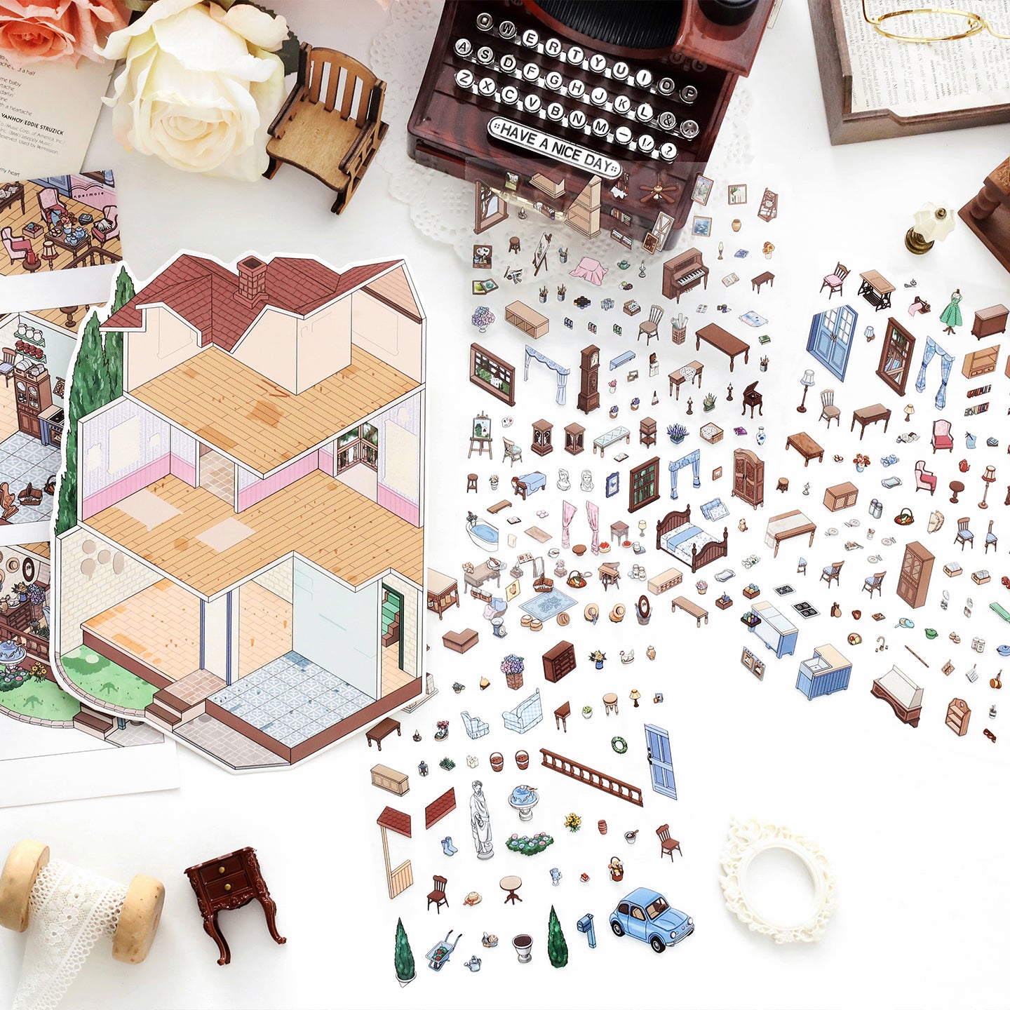 Büyük Boy | My Little House 11.0 | Çıkarika Sahnesi, 3D Miniatür Sahne Çıkartmaları, Stres Azaltıcı DIY Çıkartmalar, Sahne Kurma Çıkartmaları, DIY Çıkartmalar
