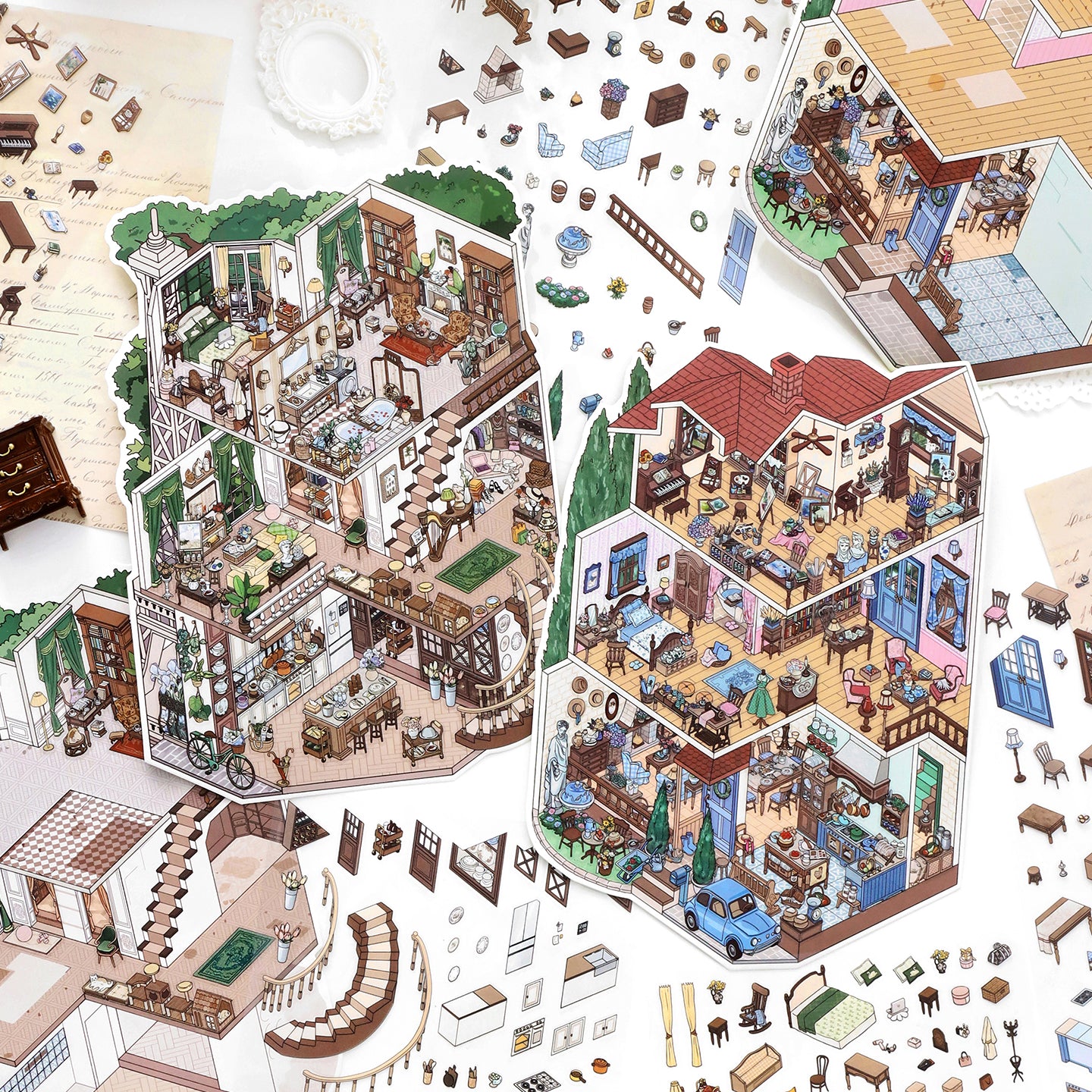 Büyük Boy | My Little House 11.0 | Çıkarika Sahnesi, 3D Miniatür Sahne Çıkartmaları, Stres Azaltıcı DIY Çıkartmalar, Sahne Kurma Çıkartmaları, DIY Çıkartmalar