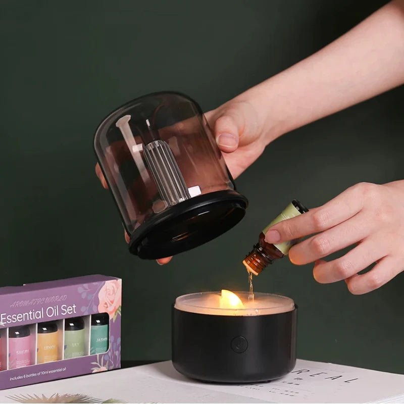 2 - in - 1 Flameless Candle Light & Aroma Diffuser | USB Essential Oil Humidifier with Romantic Flickering Light - Modern Home Fragrance Device - YYBB ART