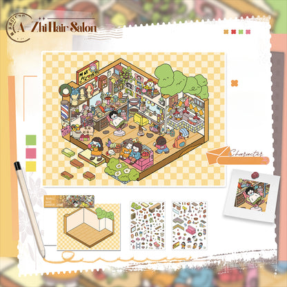 City Life | Big Size | Pocket Scene Series 8.0 | Sticker Scene, 3D Miniature Scene Stickers, Stress-Relief DIY Stickers, Scene-Setting Stickers, DIY Stickers