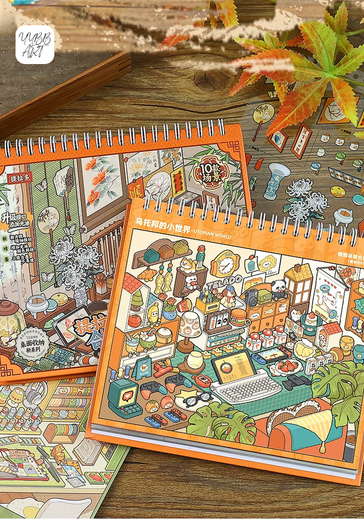 Desktop Organizer Vol. 1 | Ultra Rich Desktop | Landscape Collection 11.0 Series | Sticker Book, Sticker Scene, 3D Miniature Scene Stickers, Stress-Relief DIY Stickers, Scene-Setting Stickers, DIY Stickers Book