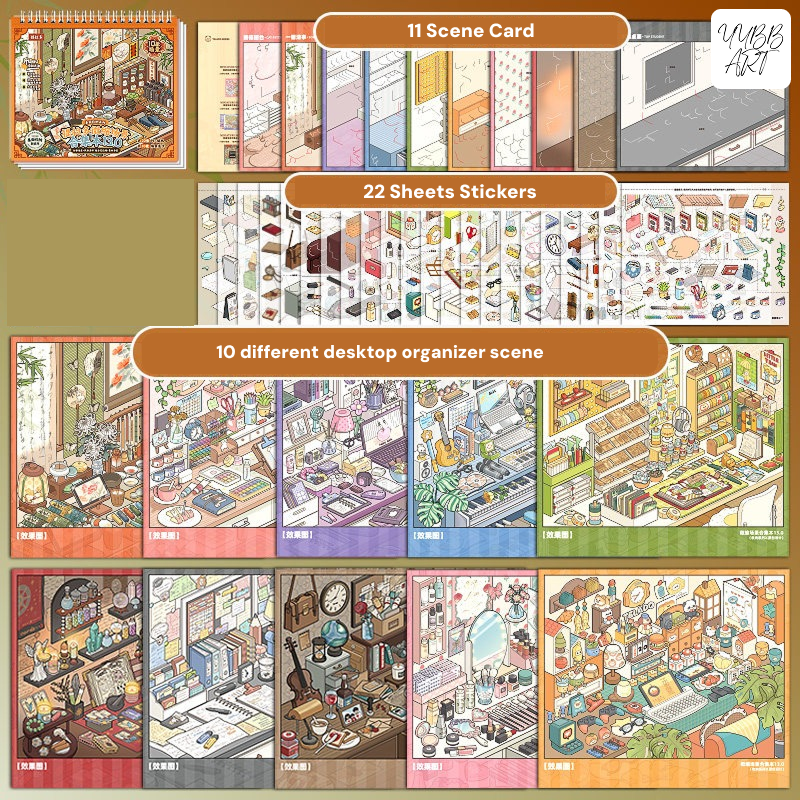 Desktop Organizer Vol. 1 | Ultra Rich Desktop | Landscape Collection 11.0 Series | Sticker Book, Sticker Scene, 3D Miniature Scene Stickers, Stress-Relief DIY Stickers, Scene-Setting Stickers, DIY Stickers Book