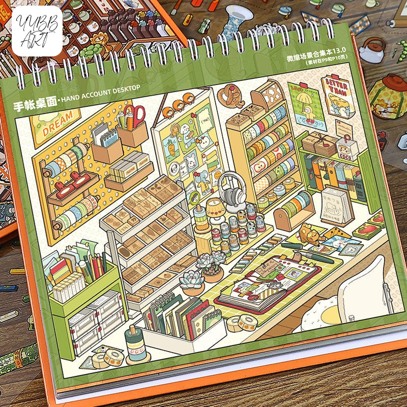 Desktop Organizer Vol. 1 | Ultra Rich Desktop | Landscape Collection 11.0 Series | Sticker Book, Sticker Scene, 3D Miniature Scene Stickers, Stress-Relief DIY Stickers, Scene-Setting Stickers, DIY Stickers Book