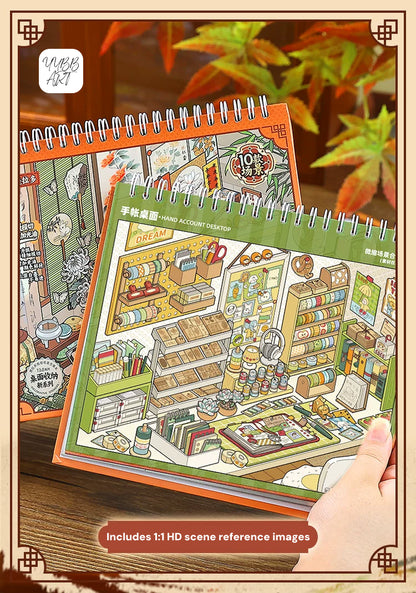 Desktop Organizer Vol. 1 | Ultra Rich Desktop | Landscape Collection 11.0 Series | Sticker Book, Sticker Scene, 3D Miniature Scene Stickers, Stress-Relief DIY Stickers, Scene-Setting Stickers, DIY Stickers Book