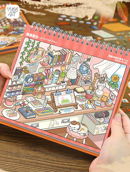 Desktop Organizer Vol. 1 | Ultra Rich Desktop | Landscape Collection 11.0 Series | Sticker Book, Sticker Scene, 3D Miniature Scene Stickers, Stress-Relief DIY Stickers, Scene-Setting Stickers, DIY Stickers Book