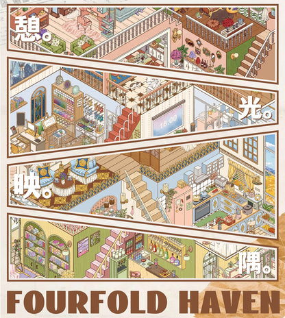 FOURFOLD HAVEN | Série Scene World 19.0 | Adesivos para Cena, Adesivos em Miniatura 3D, Adesivos de Alívio de Estresse, Adesivos de Cenário, Adesivos DIY