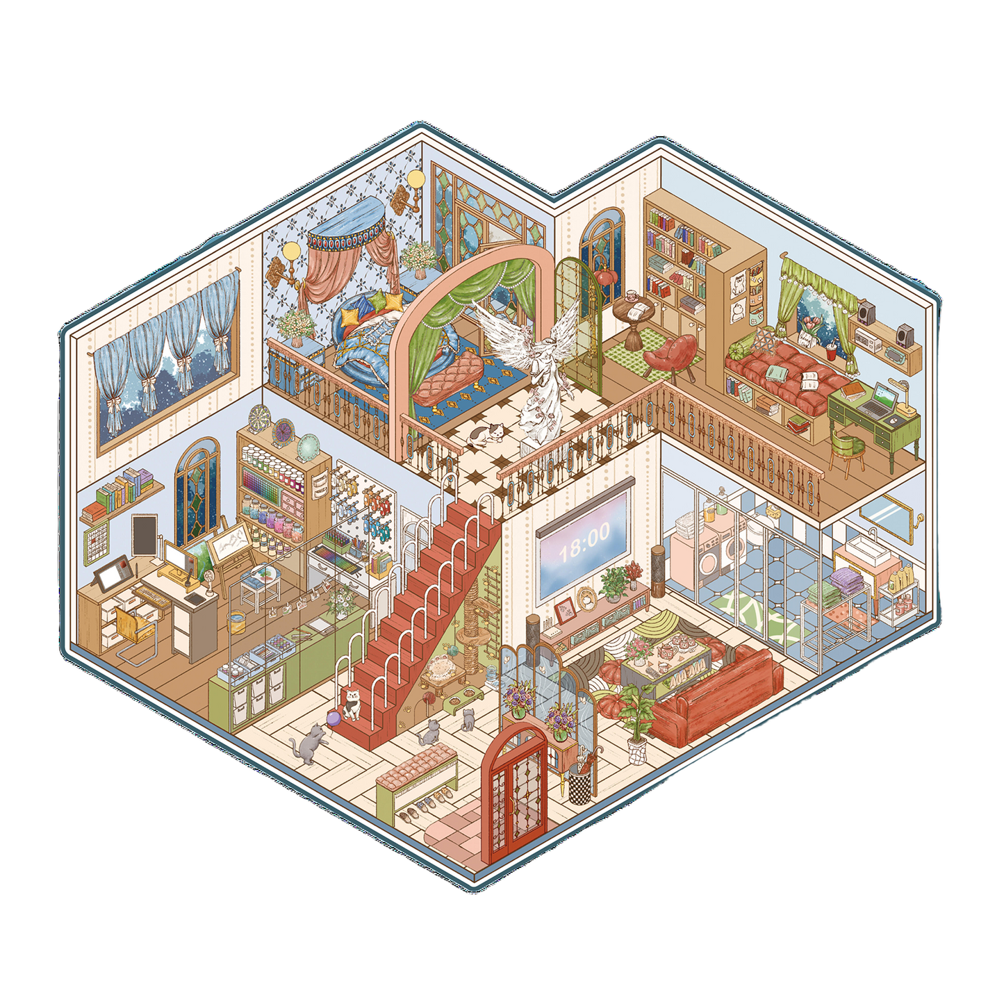 FOURFOLD HAVEN | Série Scene World 19.0 | Adesivos para Cena, Adesivos em Miniatura 3D, Adesivos de Alívio de Estresse, Adesivos de Cenário, Adesivos DIY
