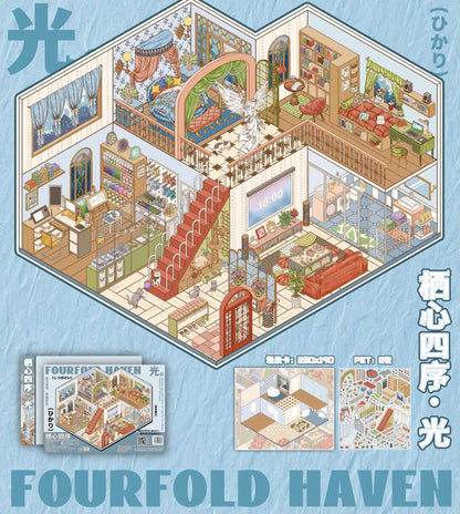 FOURFOLD HAVEN | Série Scene World 19.0 | Adesivos para Cena, Adesivos em Miniatura 3D, Adesivos de Alívio de Estresse, Adesivos de Cenário, Adesivos DIY