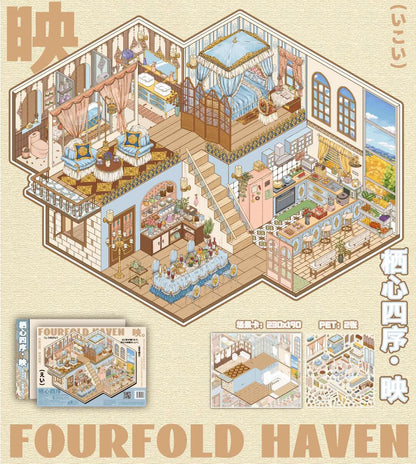 FOURFOLD HAVEN | Série Scene World 19.0 | Adesivos para Cena, Adesivos em Miniatura 3D, Adesivos de Alívio de Estresse, Adesivos de Cenário, Adesivos DIY