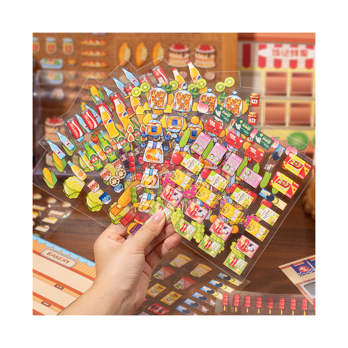 Thème de stockage alimentaire | Livre de scène Série 4.0 | Livre d'autocollants, Scène d'autocollants, Autocollants de scène miniature 3D, Autocollants DIY anti-stress, Autocollants de mise en scène