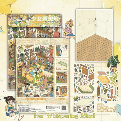 Rêverie de jeune fille | Série Scene Joy 12.0 | Scène en autocollants, Autocollants de scène miniature 3D, Autocollants DIY anti-stress, Autocollants de mise en scène, Autocollants DIY