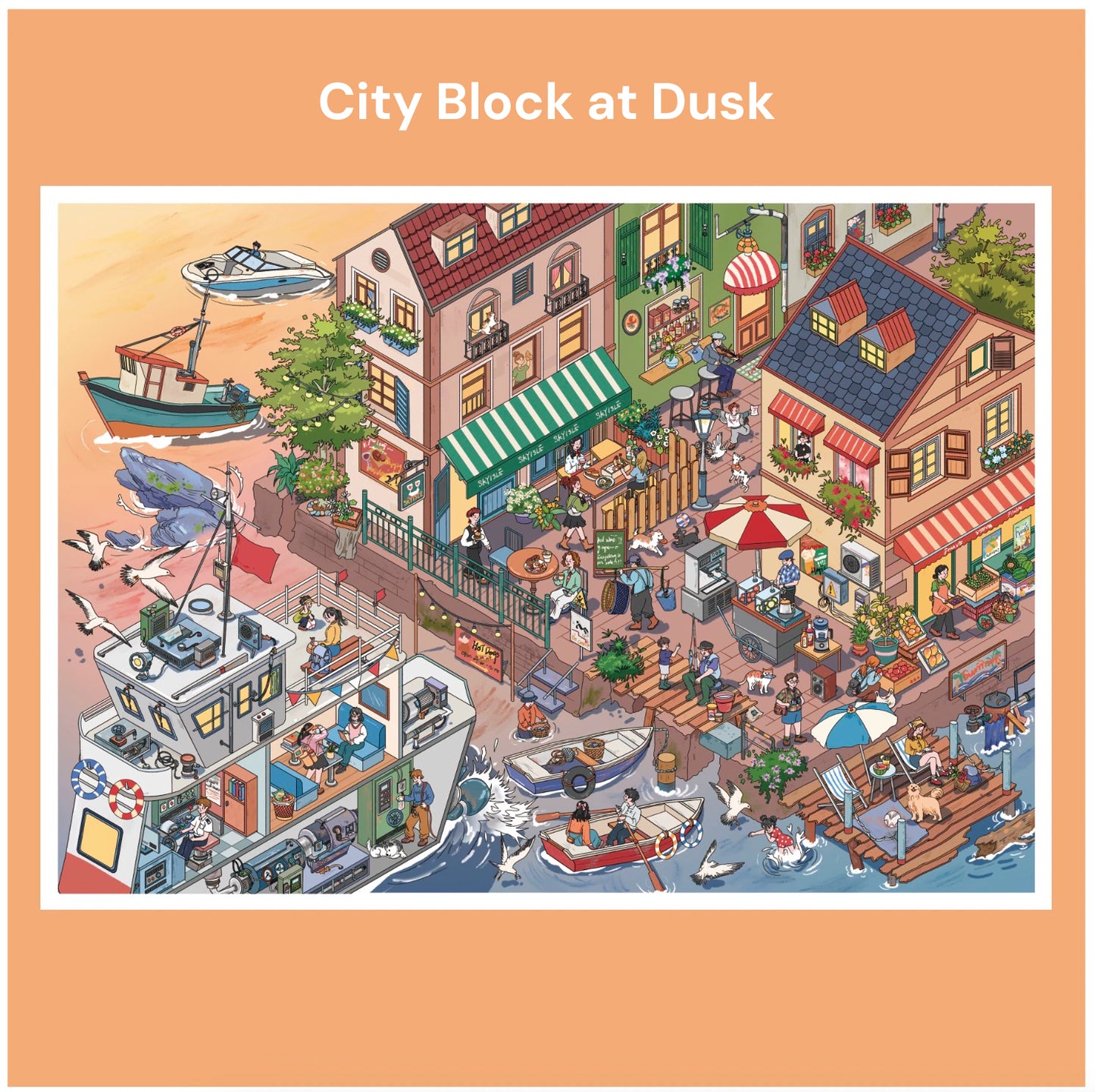 Ein Tag auf dem Stadtplatz | Pocket Scene Serie 14.0 | Sticker Szene, 3D Miniatur-Szenen Sticker, Stressabbau DIY Sticker, Szenen-Gestaltung Sticker, DIY Sticker