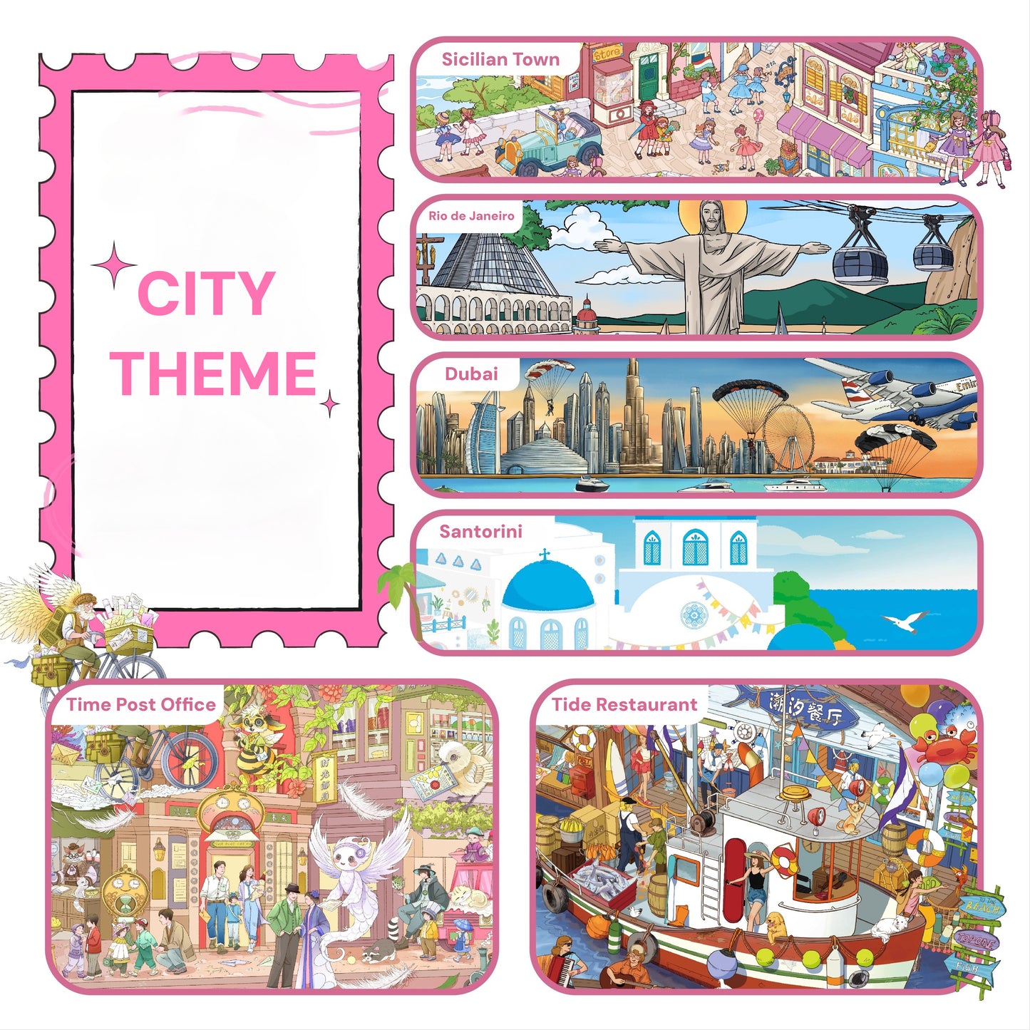 City Theme | Pocket Scene Series 16.0 | Sticker Scene, 3D Miniature Scene Stickers, Stress-Relief DIY Stickers, Scene-Setting Stickers, DIY Stickers