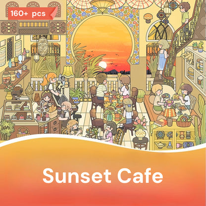 Café du Coucher de Soleil | Série Scene Time 17.0, Scène autocollante, Autocollants de scène miniature 3D, Autocollants DIY anti-stress, Autocollants de mise en scène, Autocollants DIY