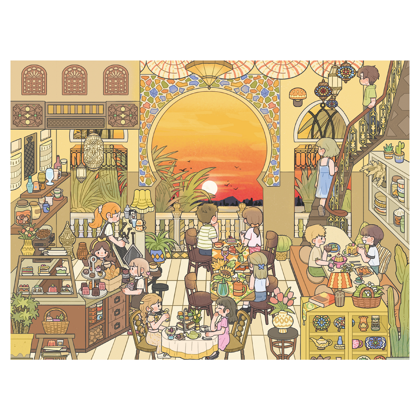 Café du Coucher de Soleil | Série Scene Time 17.0, Scène autocollante, Autocollants de scène miniature 3D, Autocollants DIY anti-stress, Autocollants de mise en scène, Autocollants DIY