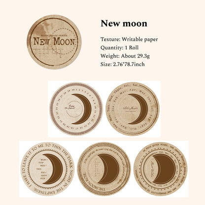 Moon Phase Series Writable Paper Tape, Collage Tape, Scrapbooking Tape, Junk Journal Stickers Tape