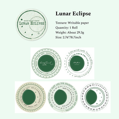 Moon Phase Series Writable Paper Tape, Collage Tape, Scrapbooking Tape, Junk Journal Stickers Tape