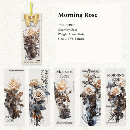 Rose Nocturne Series Vintage Bookmark, Scrapbooking PET Label, Junk Journal Collage Material, Craft Supply