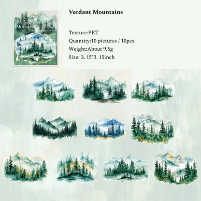 Mountains And Rivers in Fog Series Junk Journal Stickers, Scrapbook PET Sticker, Collage Plants Decor Stickers