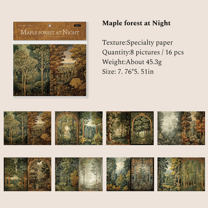 Dense Fir Forest Series Vintage Scrapbook Paper, 16pcs, Junk Journal Material Paper Pack, DIY Collage Paper