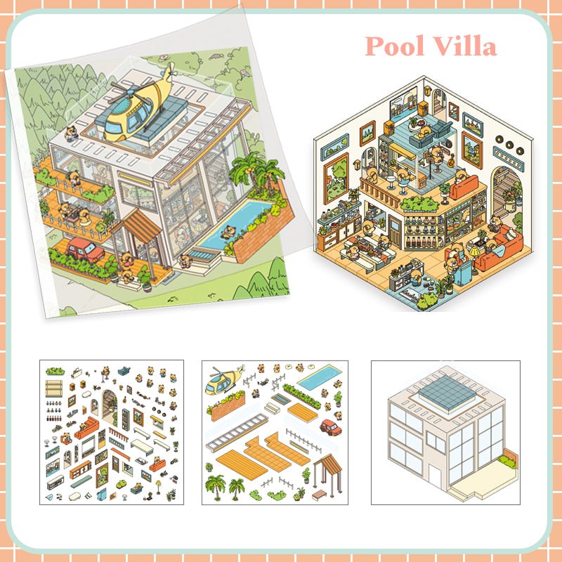 Bear Town 1.0 Series | With PET Scene Cover | DIY Sticker Scene, 3D Miniature Scene Stickers, Stress - Relief DIY stickers, Scene - setting Stickers - YYBB ART