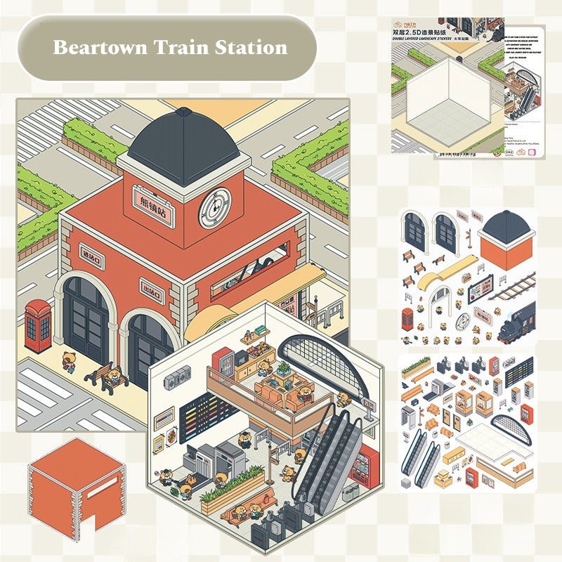 Bear Town 2.0 Series | With PET Scene Cover | DIY Sticker Scene, 3D Miniature Scene Stickers, Stress - Relief DIY stickers, Scene - setting Stickers - YYBB ART