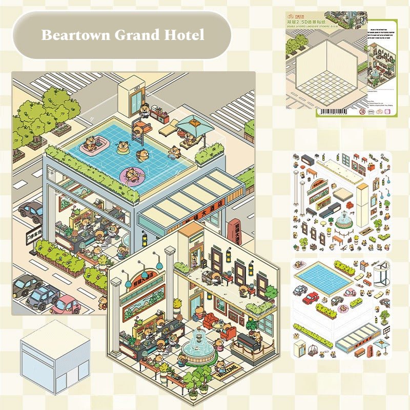 Bear Town 2.0 Series | With PET Scene Cover | DIY Sticker Scene, 3D Miniature Scene Stickers, Stress - Relief DIY stickers, Scene - setting Stickers - YYBB ART